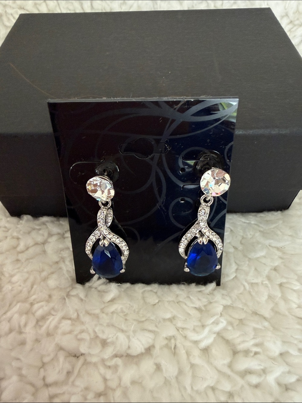 Fashion Jewelry Royal Blue Teardrop Crystal Dangle Earrings